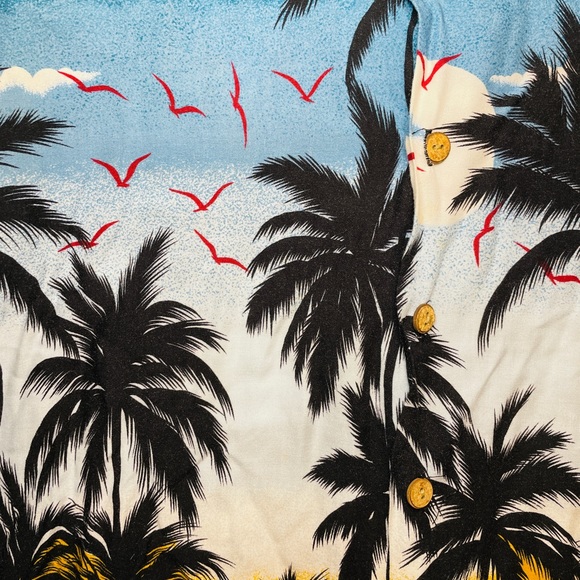 KENNINGTON Mens Medium Shirt Floral Hawaiian Beach Palm Trees Button Up - Picture 4 of 7